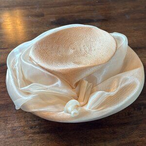 Vintage Ivory Straw Brim Hat Andre Canadian Hats with Ivory Satin Bow